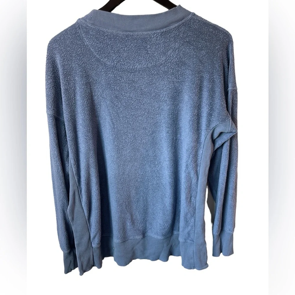 Aerie Cozy Good Vibes Oversized Crewneck Sweatshirt split sides, Blue XS lounge